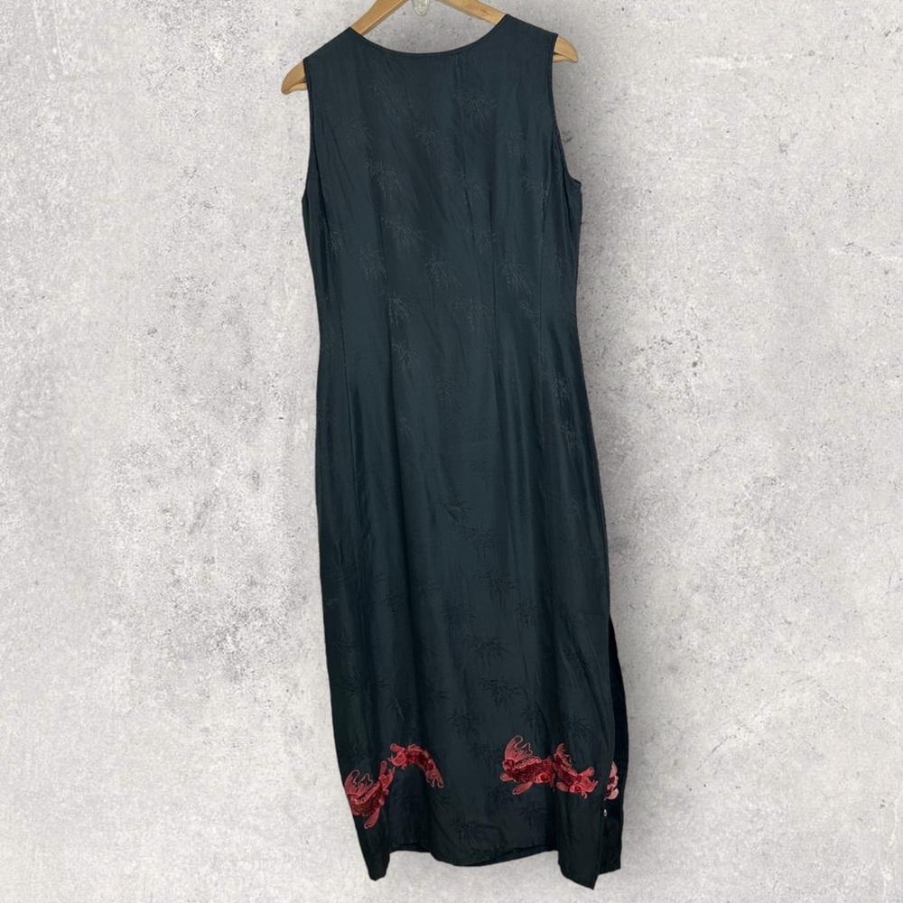 Vintage Citron 100% Silk Black Maxi Dress Fish Embroidery Size Small Side Zipper - Picture 14 of 14